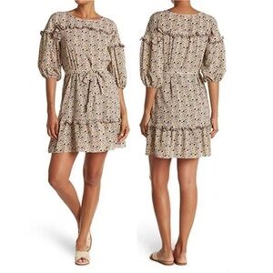 Max Studio Crepe Tie Waist Puff Sleeve Dress Floral Print - S